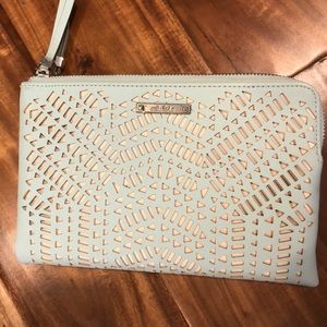 Stella & Dot double zipper mint perforated clutch